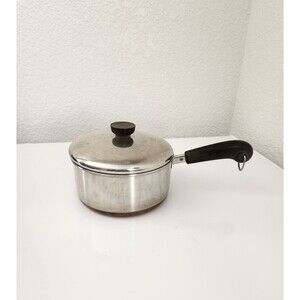 Vtg. Revere Ware 2 Qt Low Profile Sauce Pan W/Lid 1801 Copper Clad Bottom USA